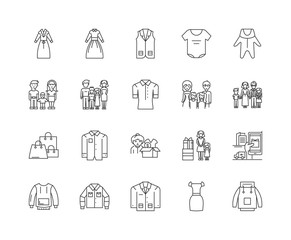 Wall Mural - Family clothing stores line icons, linear signs, vector set, outline concept illustration