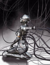 3D Chrome Cyborg Model With Cables