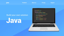 Java Programming Code Technology Banner. Java Language Software Coding Development Website Design