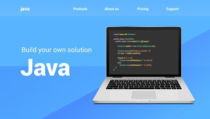 Java programming code technology banner. Java language software coding development website design