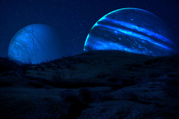 planet earth, saturn and jupiter in a cosmic cloud - elements of this image furnished by nasa