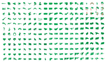 Wall Mural - a large set of green flags. vector illustration on white background