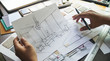 © Chaosamran_Studio - Architect designer Interior creative working hand drawing sketch plan blue print selection material color samples art tools Design Studio