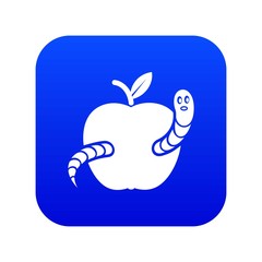 Wall Mural - Worm apple icon blue vector isolated on white background