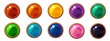 © TomatoLaccoon - Shiny colorful round gem with golden frame set for mobile game interface design.