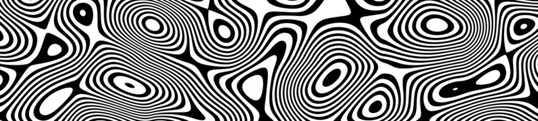 Wall Mural - Optical illusion lines background. Abstract 3d black and white illusions. EPS 10 Vector illustration. Abstract waves vector.