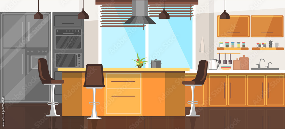 Modern cozy kitchen room interior illustration Stock Vector | Adobe Stock
