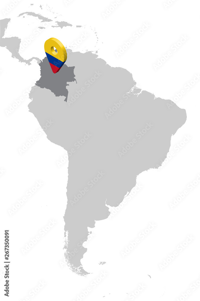Colombia Location Map on map South America. 3d Colombia flag map marker ...