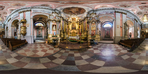 Wall Mural -  full seamless spherical panorama 360 degrees angle view interior baroque catholic Holy Teresa church in equirectangular projection, ready AR VR content