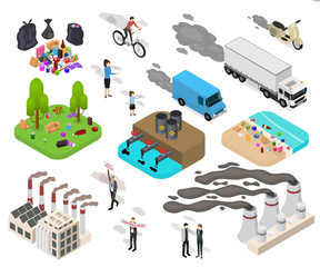 Canvas Print - Ecology Pollution Sign 3d Icon Set Isometric View. Vector