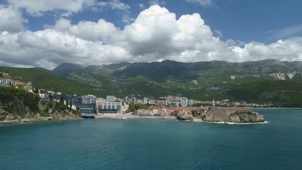 Wall Mural - aerial hyperlapse view of an old town Budva