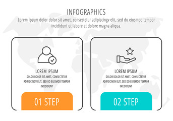 Modern vector flat illustration. Infographic arrows template with two elements, shapes, icons. Timeline designed for business, presentations, web design, interface, education, diagrams with 2 steps