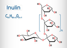 Inulin Molecule. Structural Chemical Formula And Molecule Model