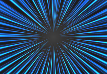 Wall Mural - Radial zoom speed blue line on black vector illustration.