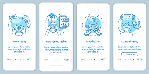 Extended reality onboarding mobile app page screen with linear concept