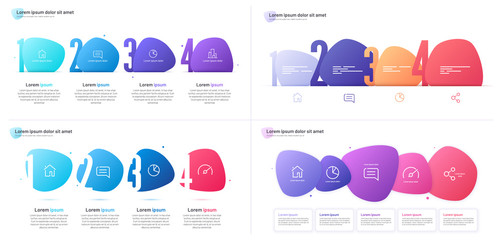 Set of vector infographic templates composed of four numbered abstract shapes