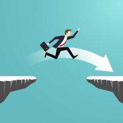 Wall Mural - Businessman jumping over chasm of cliff go to the success