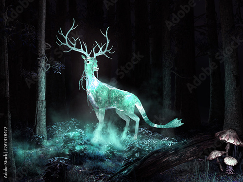 Naklejki Fantasy  magiczny-jelen-w-lesie