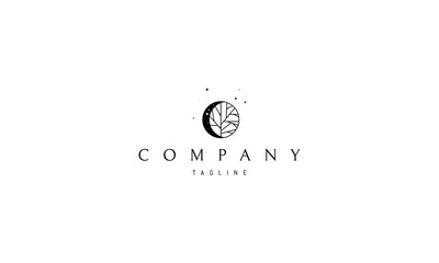 Abstract Moon tree black vector logo design