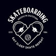 Skateboarding label badge. Skate shop logotype. Design elements for posters, t-shirt prints, emblems.