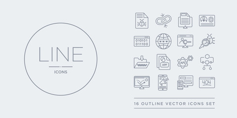 Wall Mural - 16 line vector icons set such as 404 error, adaptive layout, advertising, advertising bounce, algori