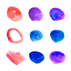 Wall Mural - Vector Set of Watercolor Spots, Colorful Paint Design Elemets Isolated on White Background, Rainbow Colors.