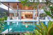 © Stock PK - home or house building Exterior and interior design showing tropical pool villa with green garden