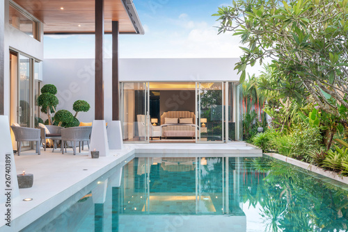 home or house building Exterior and interior design showing tropical pool villa Tableau sur Toile