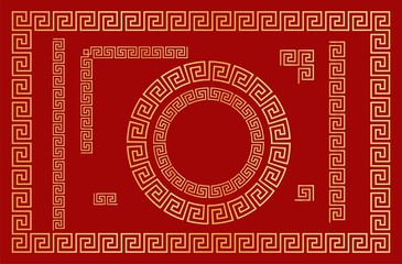 Chinese traditional ornament. Set of seamless elements, frames and round frames. Vector