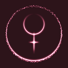 vector abstract shiny astrological sign of venus planet and crescent moon on dark pink background. i