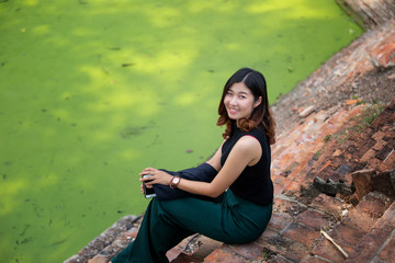 Portrait Of Asian young cute Woman Smiling