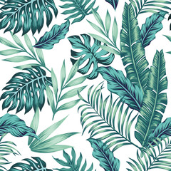Wall Mural - Seamless pattern tropical composition white background