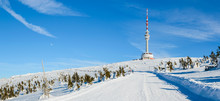 Eastern Sudetes, Praded Relay Station At The Top Of The Mountain, Winter Landscape.