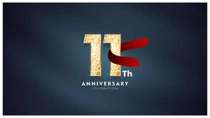 11th Anniversary celebration - Golden numbers with red fabric background	