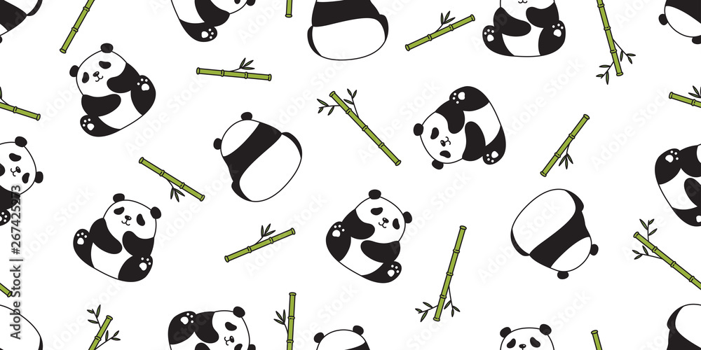 Bear panda seamless pattern vector polar bear bamboo teddy scarf ...