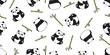 Bear panda seamless pattern vector polar bear bamboo teddy scarf isolated repeat wallpaper tile background cartoon character doodle illustration