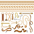 © SpicyTruffel - Chain and belt elements. Golden braid leather strap and furniture, fashion ornamental elements. Vector vintage elegant baroque bracelets and buckles