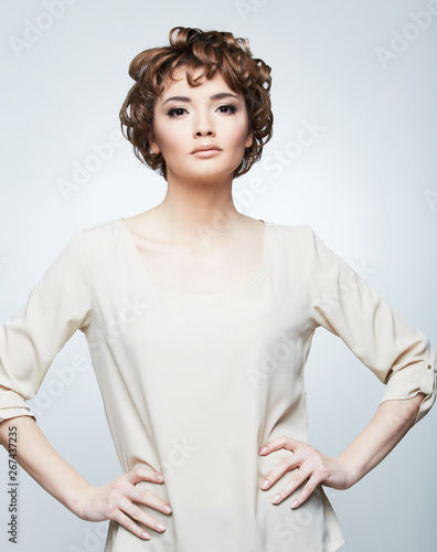 Fashion Style Portrait Of Young Woman With Short Curly Hair Buy