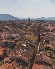 Wall Mural - Architecture and buildings of Lucca, Tuscany, Italy, with mountain landscape in the distance