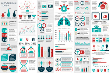 Poster - Medical infographic elements data visualization vector design template. Can be used for steps, options, workflow, diagram, flowchart concept, timeline, healthcare icons, research, info graphics.