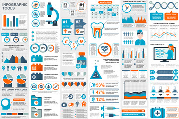 Poster - Medical infographic elements data visualization vector design template. Can be used for steps, options, workflow, diagram, flowchart concept, timeline, healthcare icons, research, info graphics.