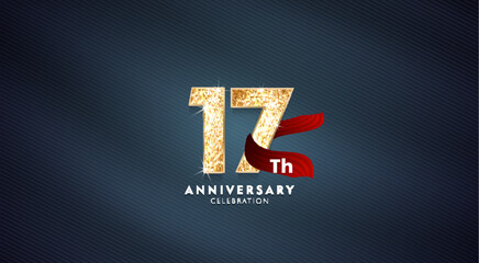 17th Anniversary celebration - Golden numbers with blue fabric background