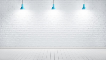 Wall Mural - hanging lamps against white painted brick wall background, 3D render image