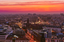 Beautiful, Colorful Sunset Over Wroclaw Aerial View
