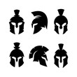 Spartan helmet warrior emblems logotypes set. Vector illustration.