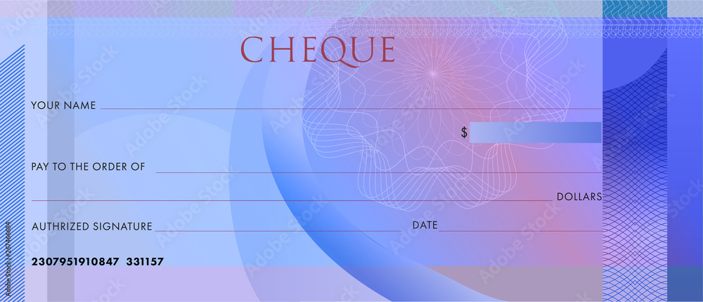 Check template, Chequebook template. Blank blue business bank cheque ...