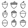 Acorn icons set. Outline set of acorn vector icons for web design isolated on white background
