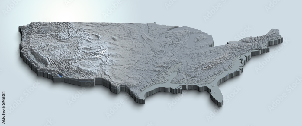 Relief map of USA with 3D effect. Isometric map of country. Clipped at ...