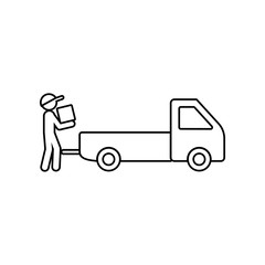 Canvas Print - man collects packing boxes in a pickup truck icon. Element of Logistic for mobile concept and web apps icon. Outline, thin line icon for website design and development, app