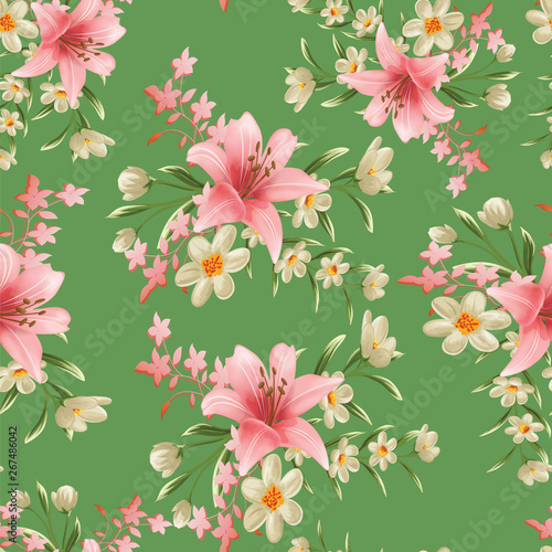 beautiful flower branches with leaf seamless pattern